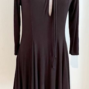 Free People A-Line Deep V Black Skater Style Knit Dress - Size MEDIUM